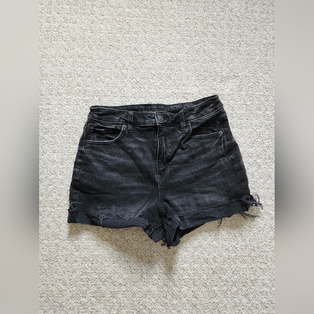American Eagle Womens Black Mom Short Denim Jean Shorts Size 4